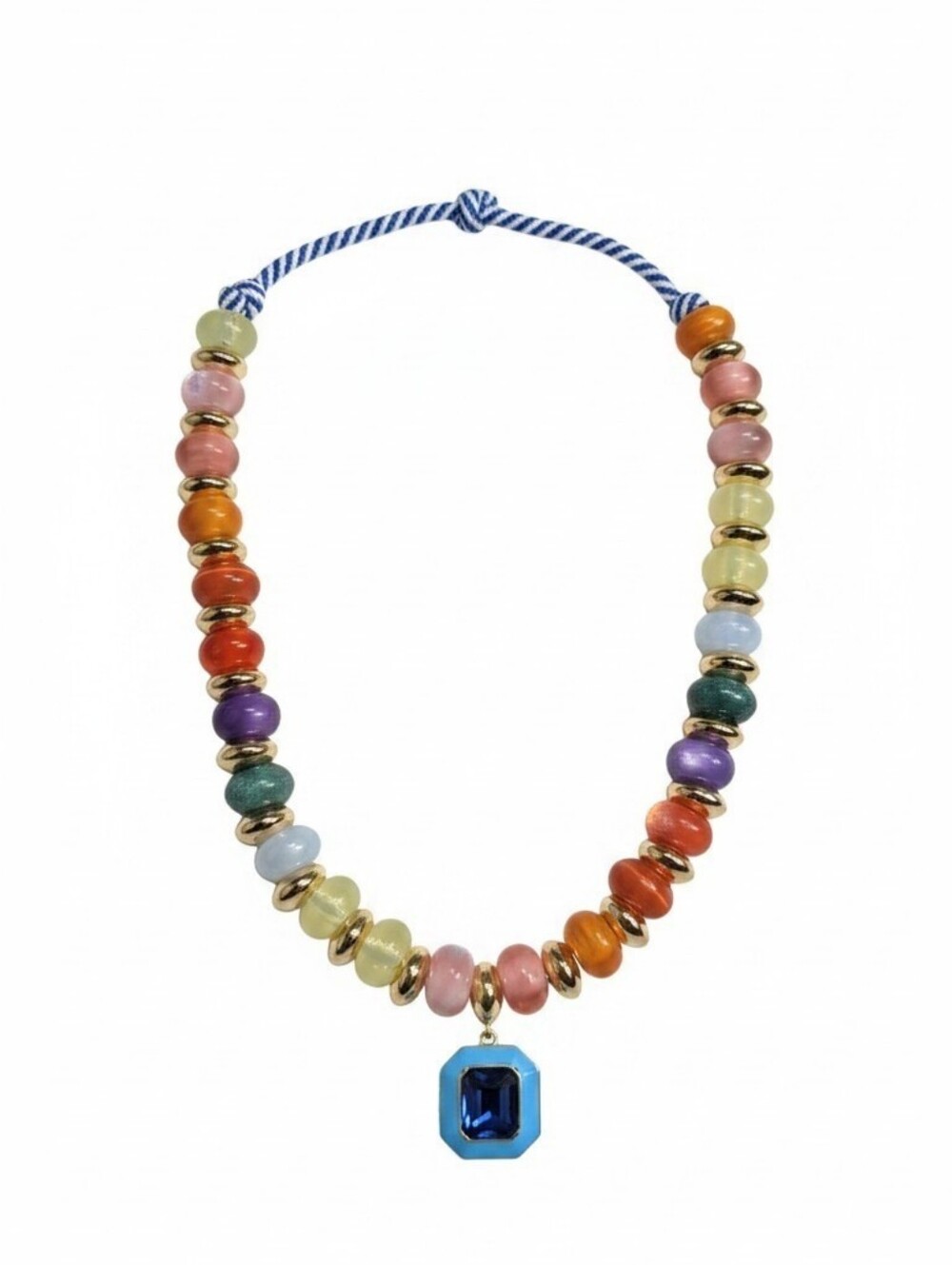 Nwt Sassified Boutique Multicolor Bead Necklace with Blue Pendant